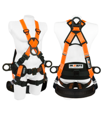 Arnés 4 Argollas Dieléctrico En Reata Reflectiva Con Soporte Lumbar Y Asentadera