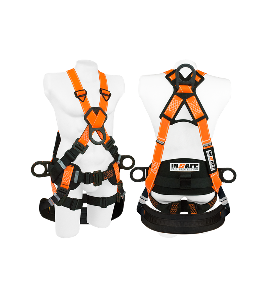 Arnés 4 Argollas Dieléctrico En Reata Reflectiva Con Soporte Lumbar Y Asentadera