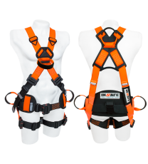 Arnés 4 Argollas Dieléctrico En Reata Con Soporte Lumbar Con Porta Herramientas