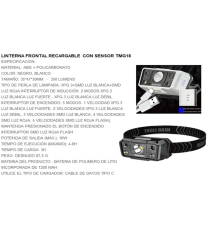 Linterna frontal recargable 360 lúmenes